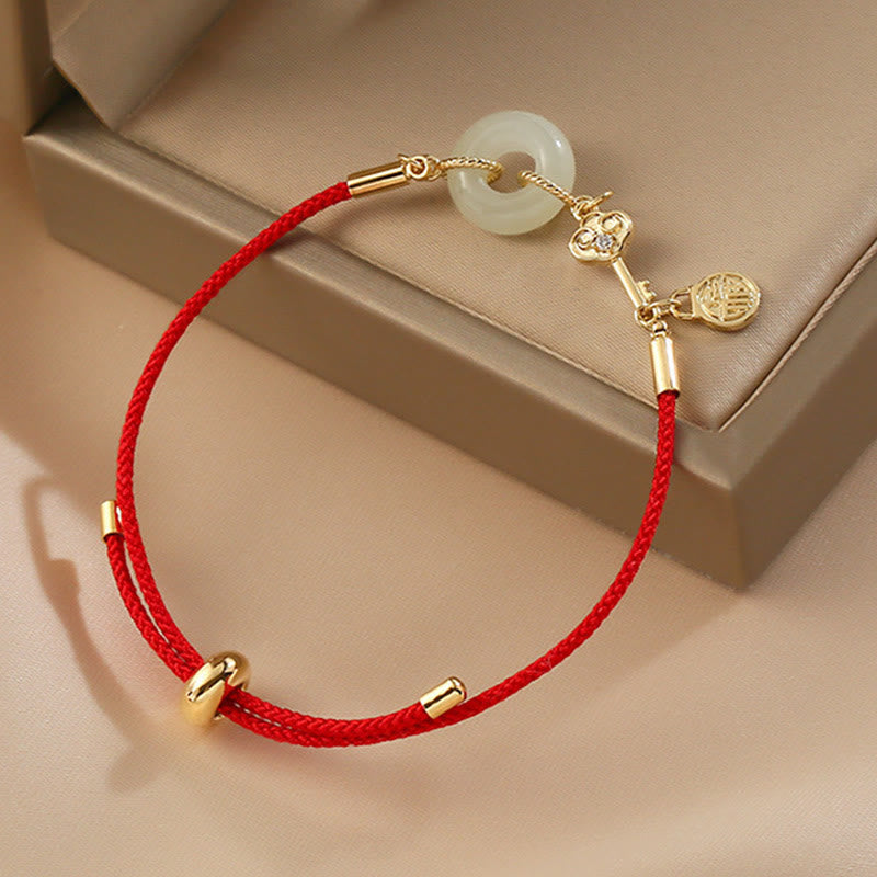 Bracelet porte-bonheur classique en jade Hetian et or 18 carats avec boucle de paix