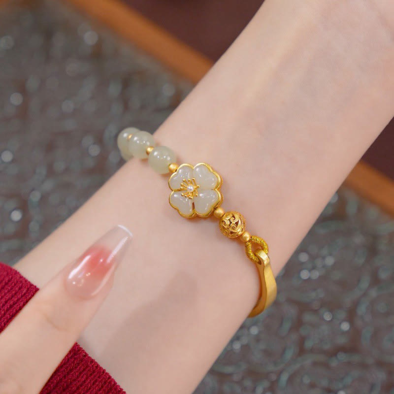 Bracelet manchette porte-bonheur en argent sterling 925 et jade Hetian