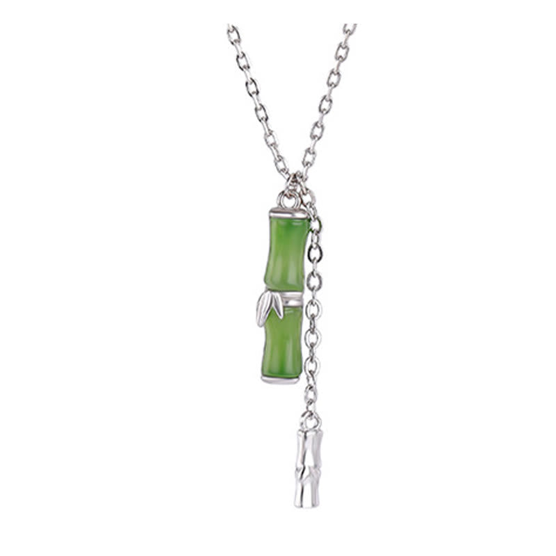 Collier d'abondance en jade et bambou Hetian en argent 925