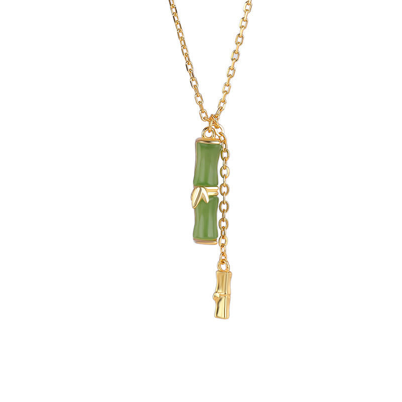 Collier d'abondance en jade et bambou Hetian en argent 925