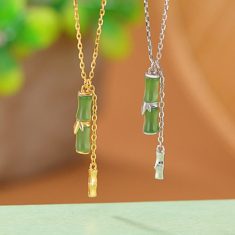 Collier d'abondance en jade et bambou Hetian en argent 925