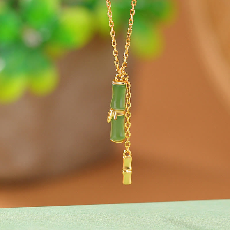 Collier d'abondance en jade et bambou Hetian en argent 925