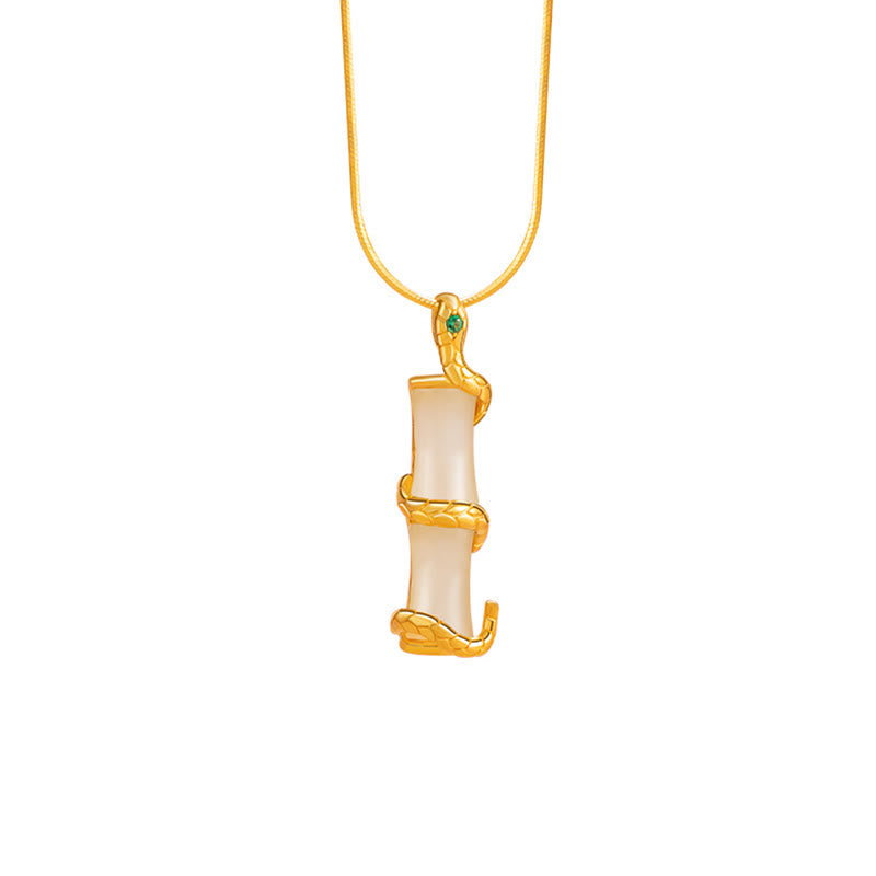 Collier serpent en jade et bambou Hetian | Argent sterling 925