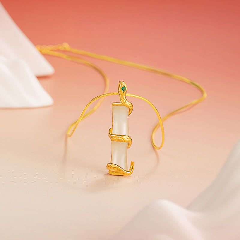 Collier serpent en jade et bambou Hetian | Argent sterling 925