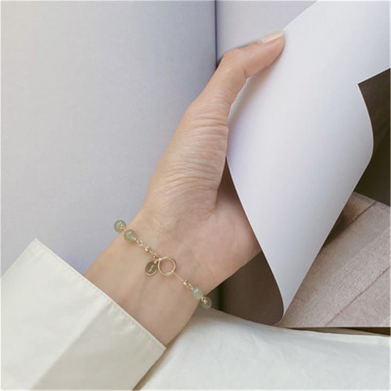 Bracelet de prospérité en perles de jade Hetian plaqué or 14 carats classique