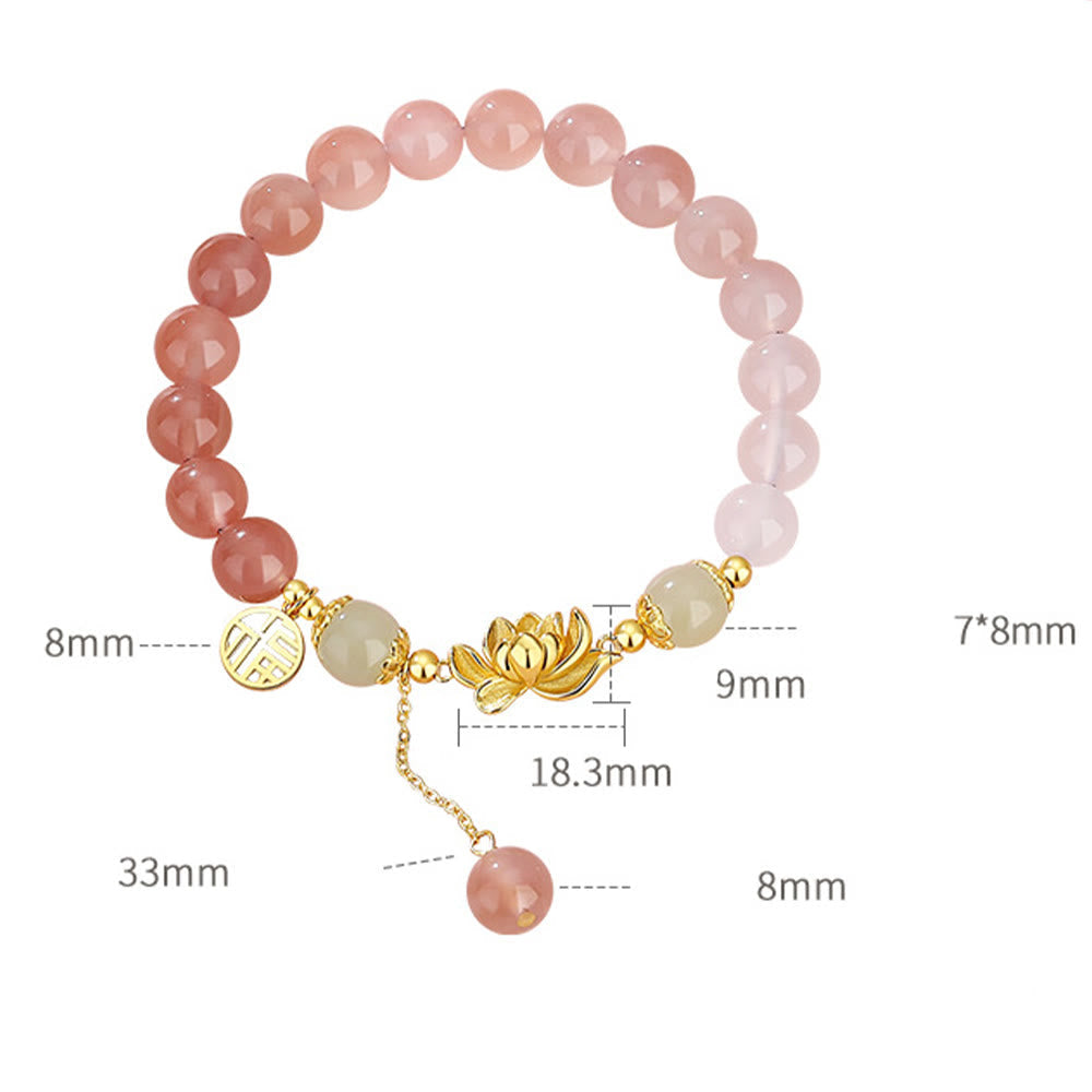 Bracelet en jade Hetian avec agate et lotus, symboles de fortune