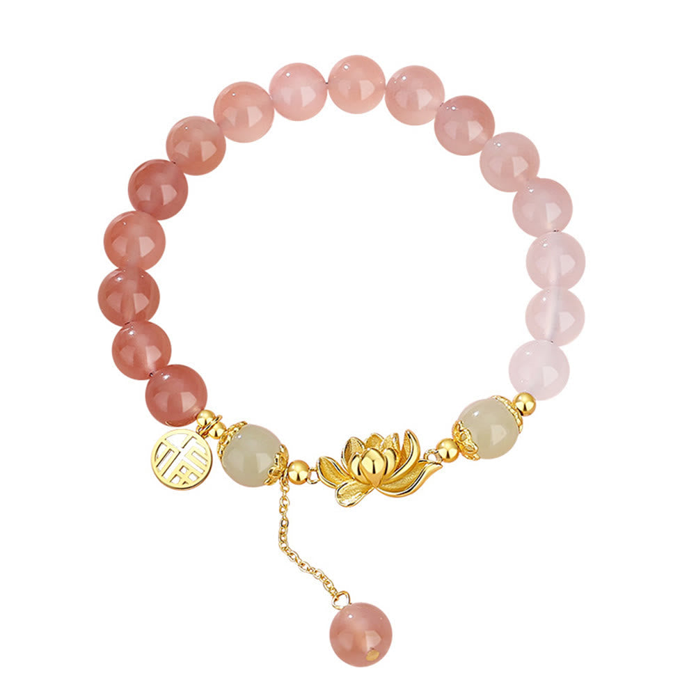 Bracelet en jade Hetian avec agate et lotus, symboles de fortune