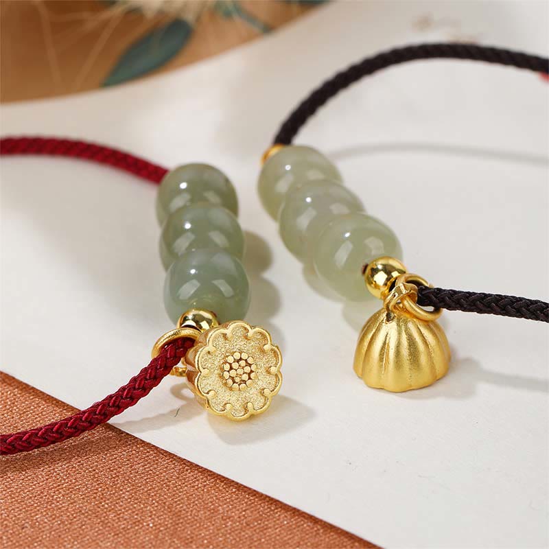 Bracelet en jade Hetian avec gousse de lotus pour la prospérité et la chance