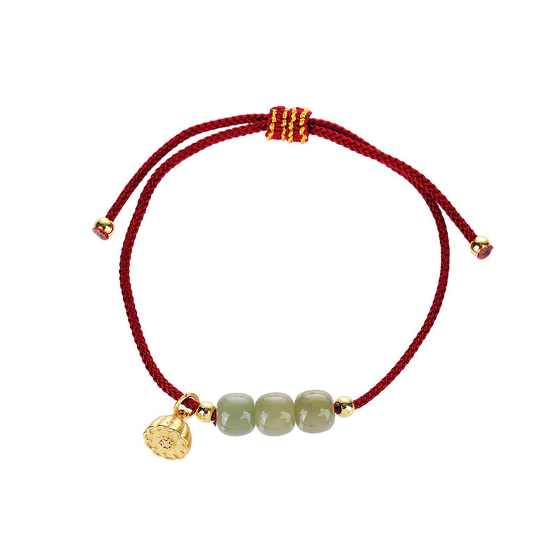 Bracelet en jade Hetian avec gousse de lotus pour la prospérité et la chance