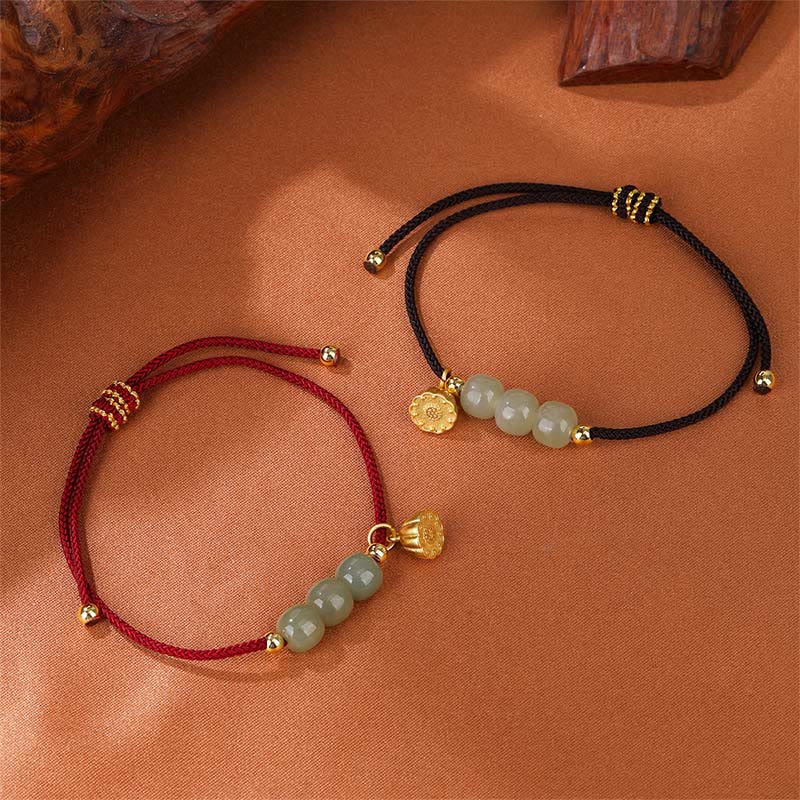Bracelet en jade Hetian avec gousse de lotus pour la prospérité et la chance