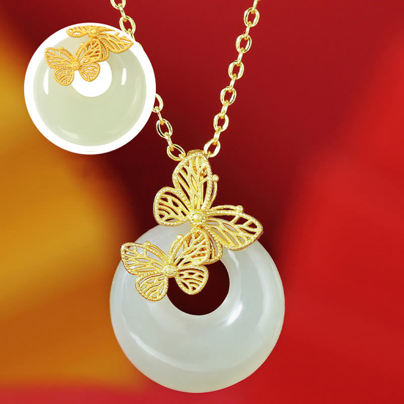 Collier pendentif papillon de prospérité en jade Hetian