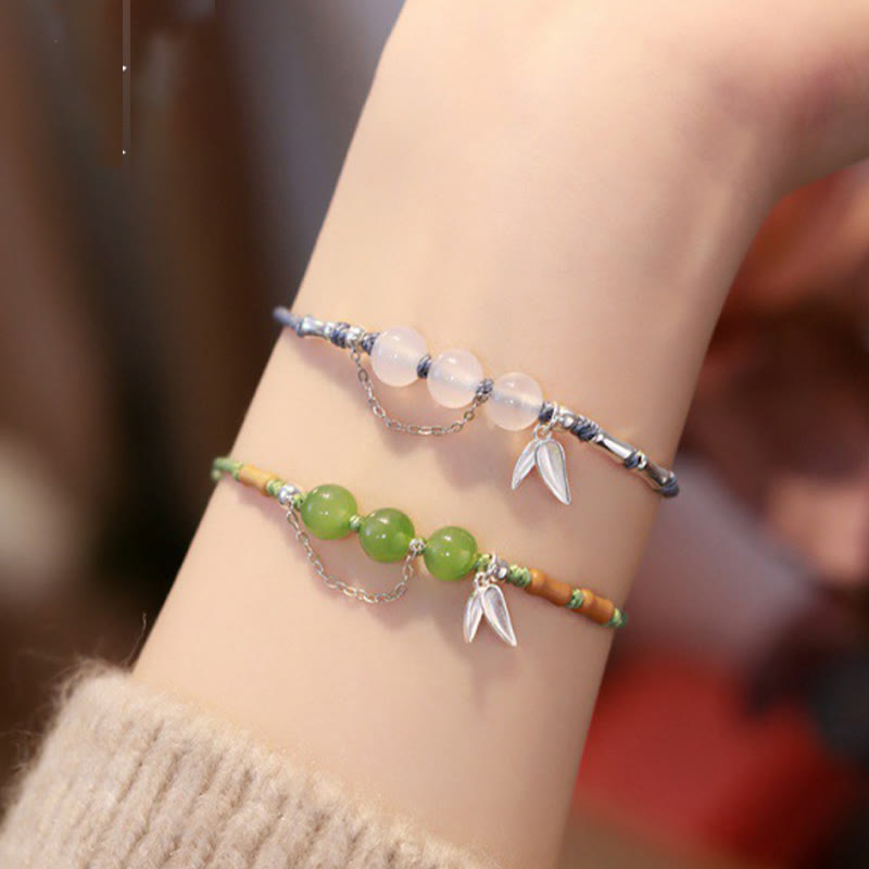 Bracelet en bambou et jade Hetian et calcédoine