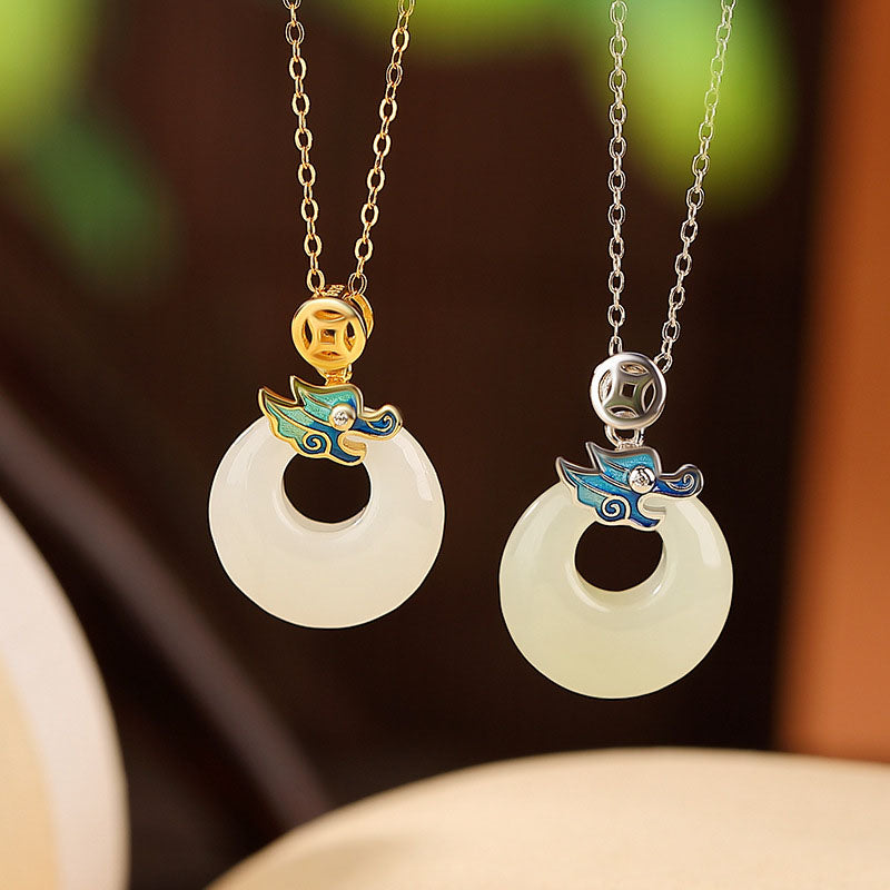 Collier boucle de paix dragon de jade Hetian | Protection et chance