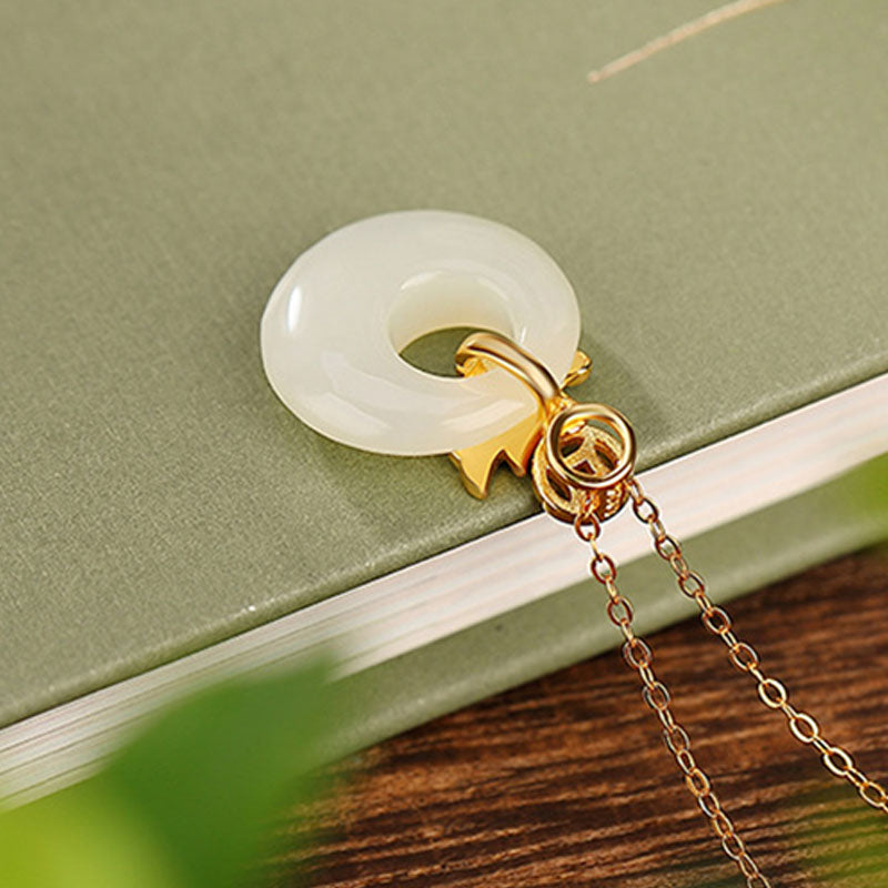 Collier boucle de paix dragon de jade Hetian | Protection et chance
