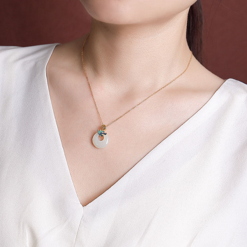 Collier boucle de paix dragon de jade Hetian | Protection et chance