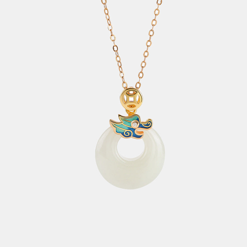 Collier boucle de paix dragon de jade Hetian | Protection et chance