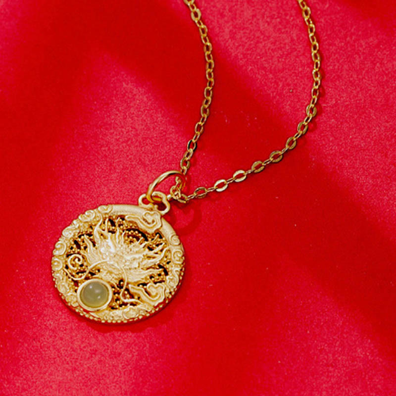 Collier de protection dragon de jade Hetian | Force et succès