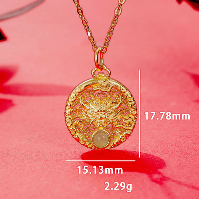 Collier de protection dragon de jade Hetian | Force et succès