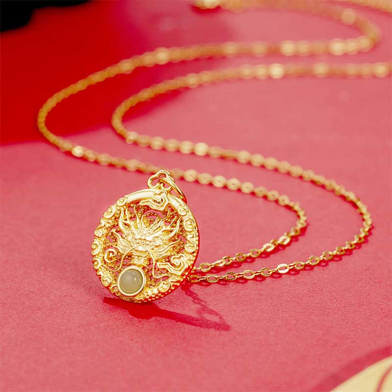 Collier de protection dragon de jade Hetian | Force et succès