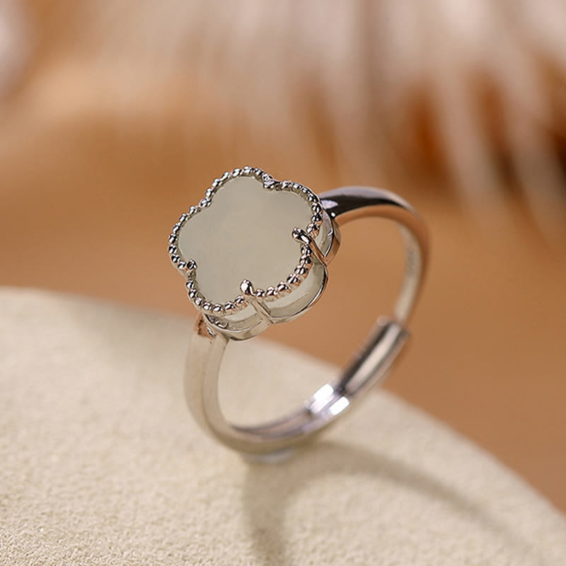 Ensemble collier et bague en jade Hetian en argent sterling plaqué or pour la chance