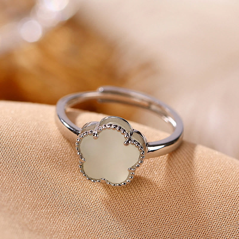 Ensemble collier et bague en jade Hetian en argent sterling plaqué or pour la chance