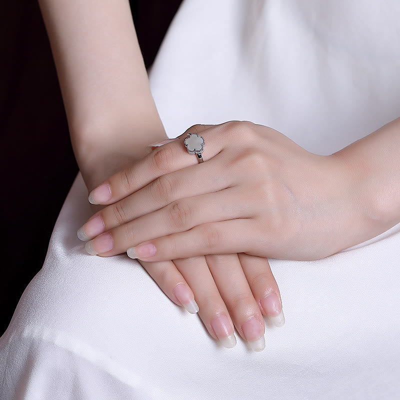 Ensemble collier et bague en jade Hetian en argent sterling plaqué or pour la chance