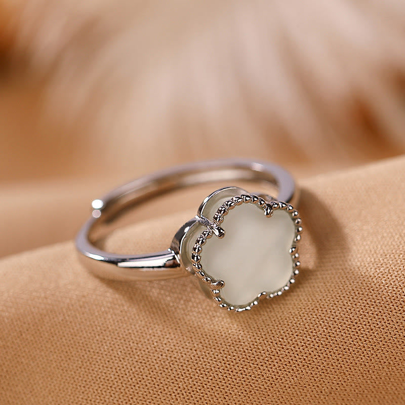 Ensemble collier et bague en jade Hetian en argent sterling plaqué or pour la chance