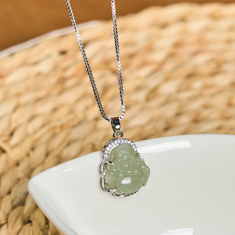 Collier Bouddha rieur en jade Hetian pour l'abondance et la chance