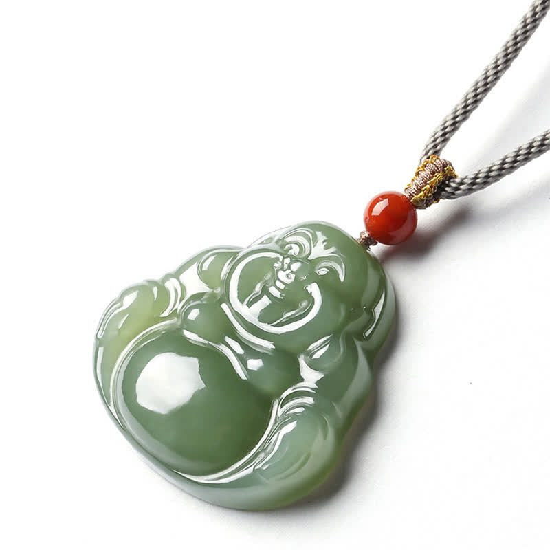 Collier Bouddha rieur en jade Hetian pour l'abondance et la prospérité