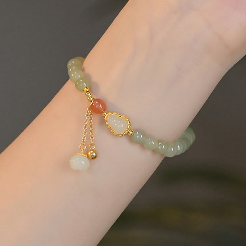 Bracelet porte-bonheur en jade Hetian et lotus en argent 925