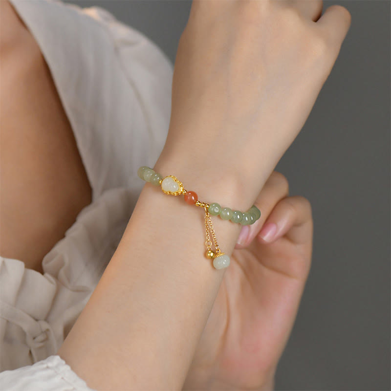 Bracelet porte-bonheur en jade Hetian et lotus en argent 925