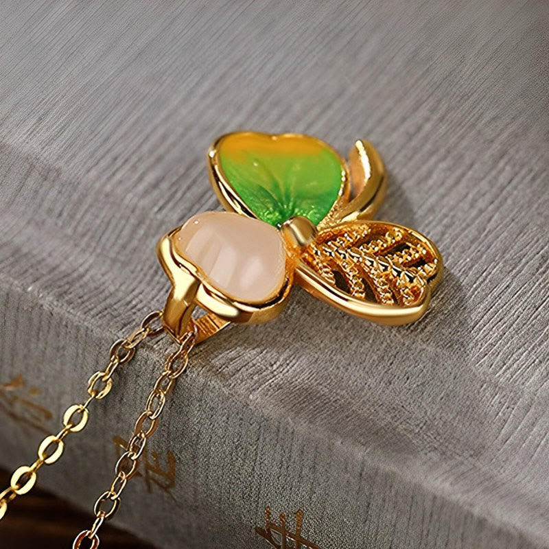 Ensemble collier et boucles d'oreilles trèfle porte-bonheur en jade Hetian