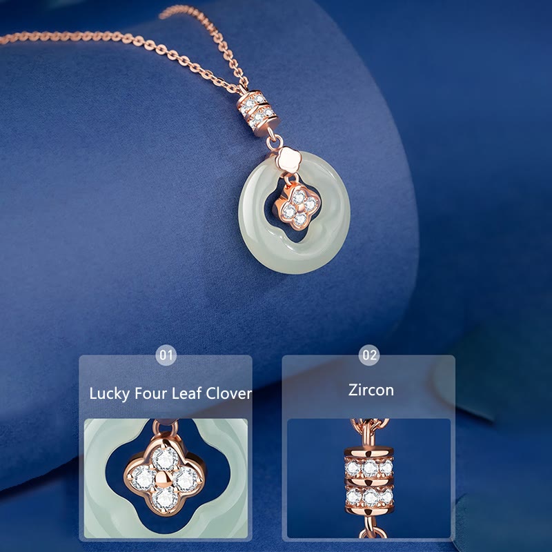 Collier porte-bonheur en jade Hetian avec trèfle à quatre feuilles pour la prospérité