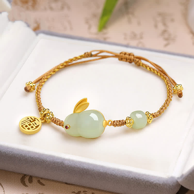 Bracelet de prospérité porte-bonheur de l'année du lapin en jade Hetian
