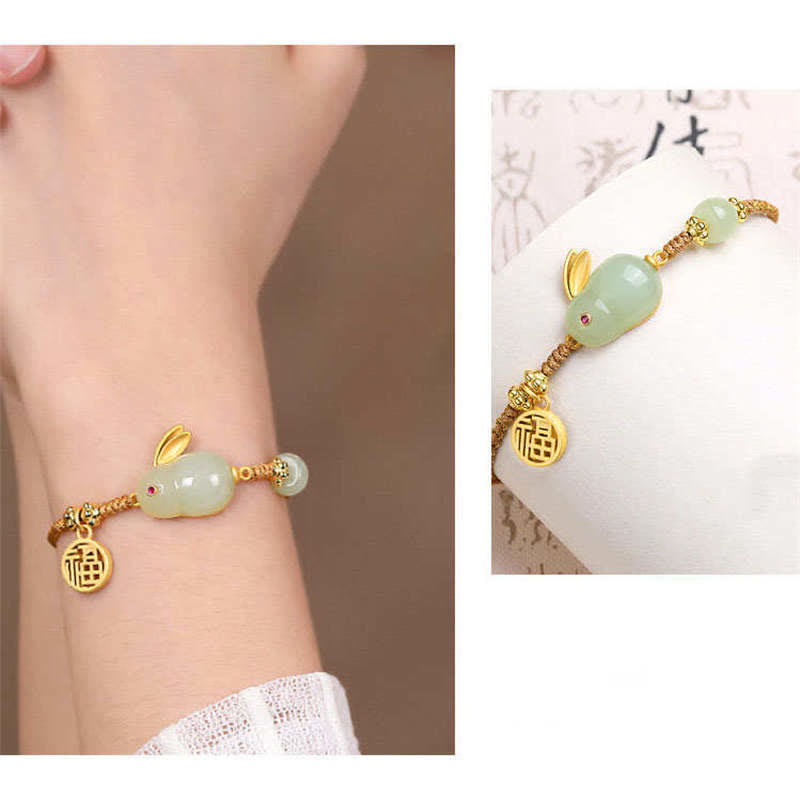 Bracelet de prospérité porte-bonheur de l'année du lapin en jade Hetian