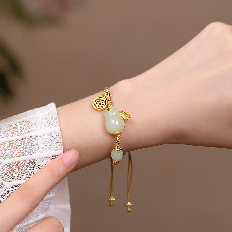 Bracelet de prospérité porte-bonheur de l'année du lapin en jade Hetian