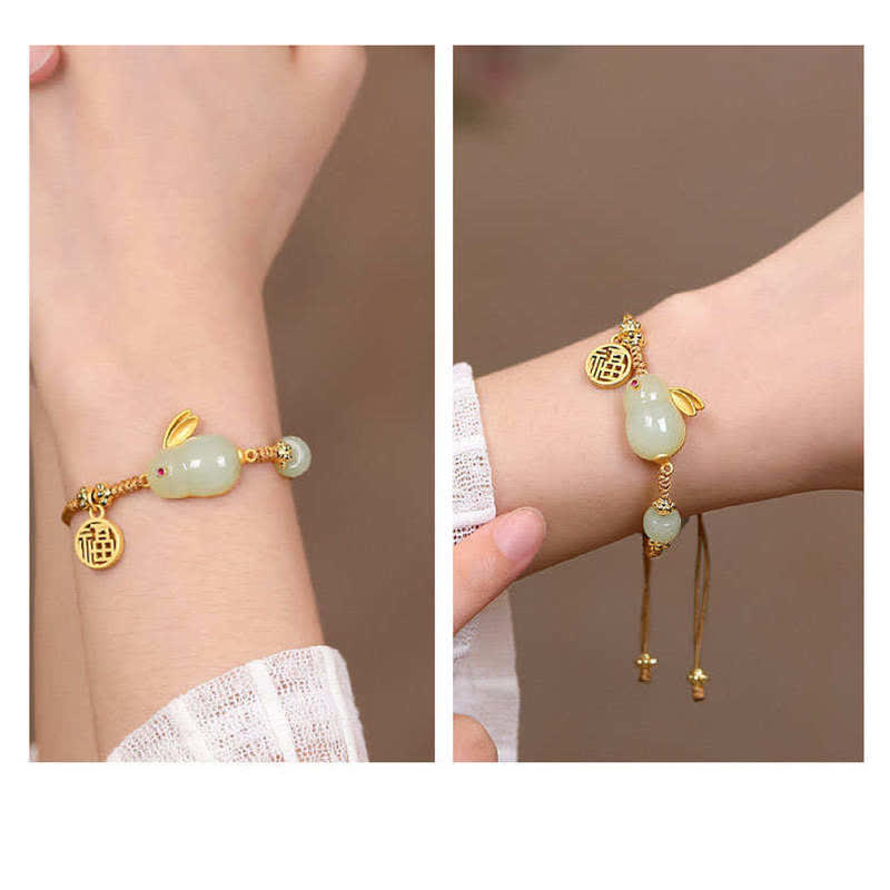 Bracelet de prospérité porte-bonheur de l'année du lapin en jade Hetian