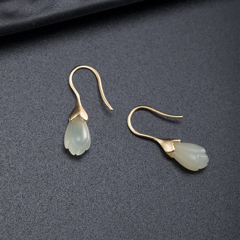 Boucles d'oreilles pendantes en argent 925 et jade magnolia Hetian