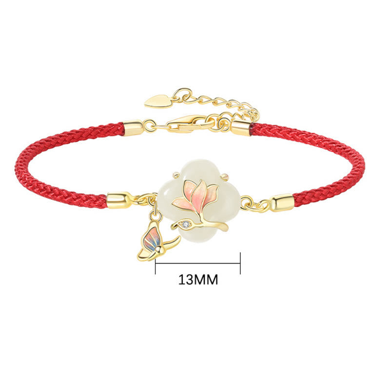 Bracelet porte-bonheur en jade Hetian, fleur de magnolia et papillon