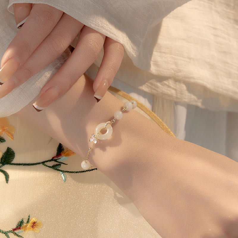 Ensemble bracelet et collier en jade Hetian avec boucle de paix - Argent 925