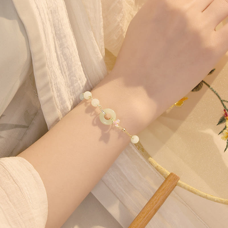 Ensemble bracelet et collier en jade Hetian avec boucle de paix - Argent 925