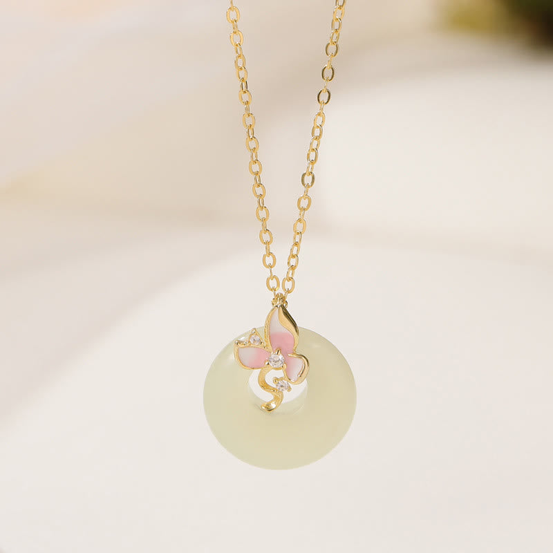 Ensemble bracelet et collier en jade Hetian avec boucle de paix - Argent 925