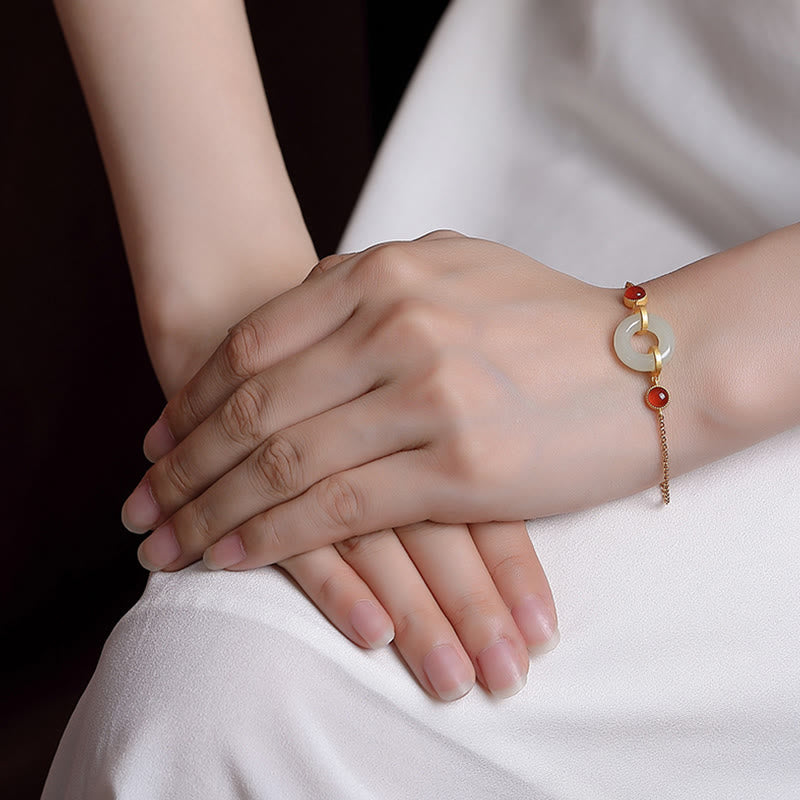 Bracelet porte-bonheur en jade Hetian avec boucle de paix 16+3 cm Prospérité