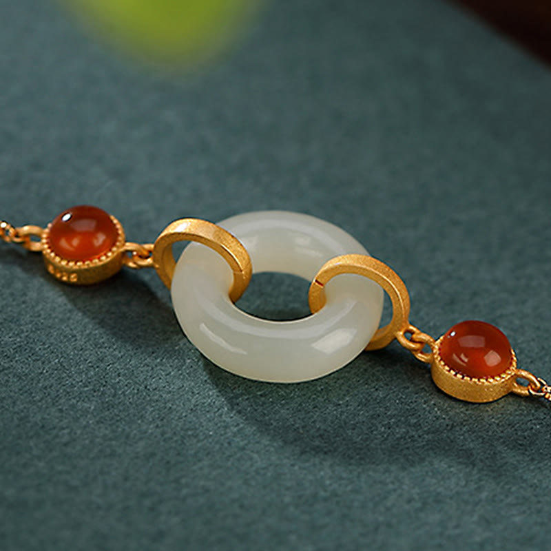 Bracelet porte-bonheur en jade Hetian avec boucle de paix 16+3 cm Prospérité