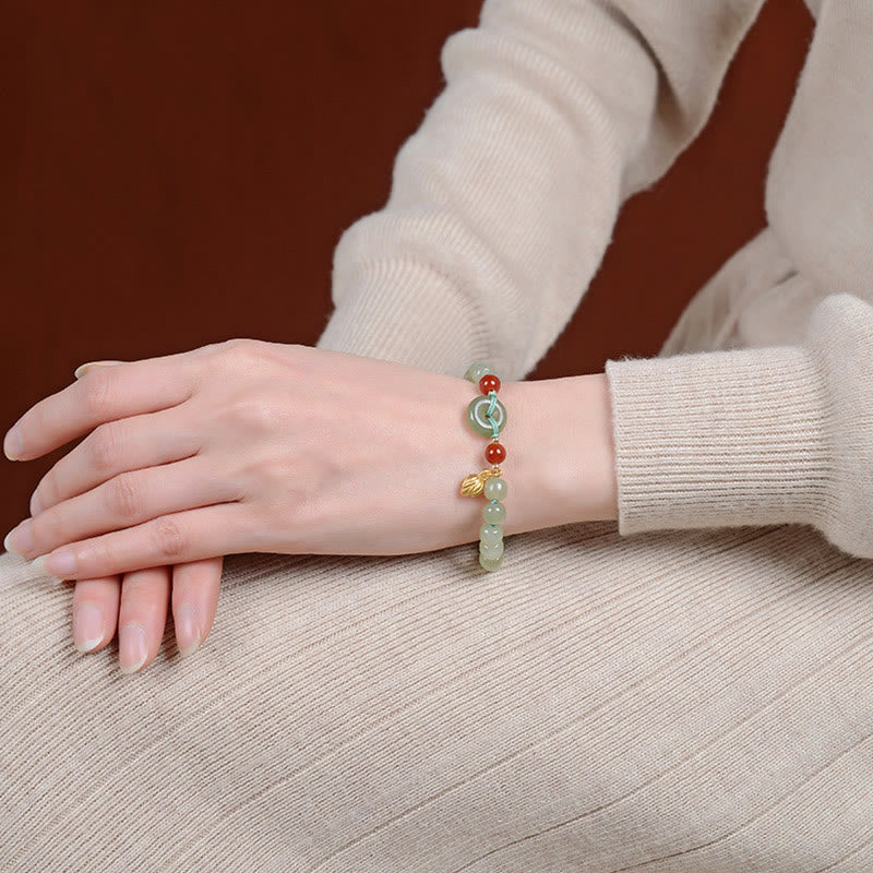 Bracelet porte-bonheur en jade Hetian 6 x 7 mm | Sons de guérison