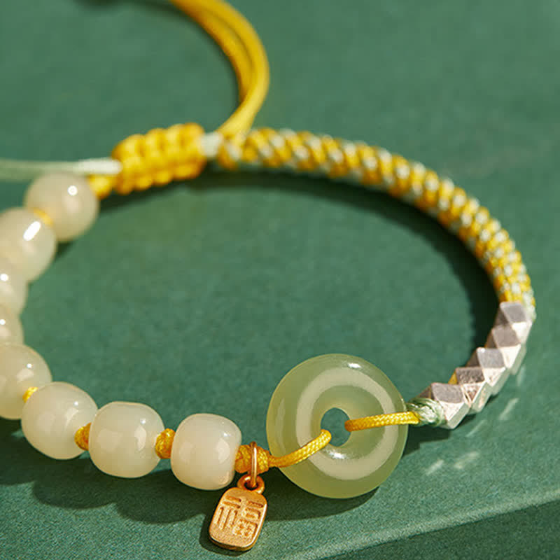Bracelet porte-bonheur en jade Hetian avec boucle de paix | Breloque en argent sterling