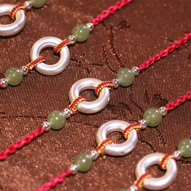 Bracelet en fil rouge avec boucle de paix en jade Hetian