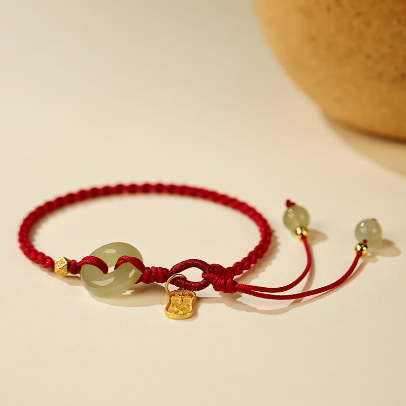 Bracelet porte-bonheur en jade Hetian avec boucle de paix et cordon rouge, poignet de 15 à 20 cm