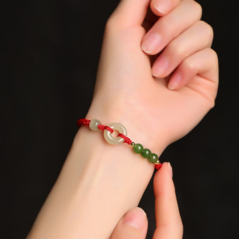 Bracelet de protection en jade Hetian avec boucle de paix et fil rouge, 16 cm