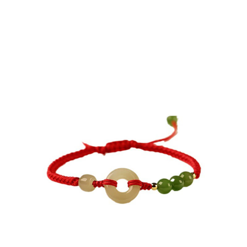 Bracelet de protection en jade Hetian avec boucle de paix et fil rouge, 16 cm